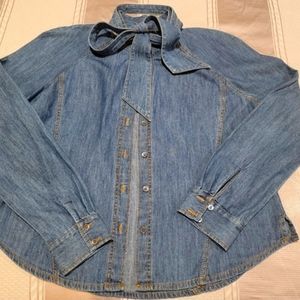 Veronica Beard Jeans Soli Denim Blouse with Neck Tie. Size 16